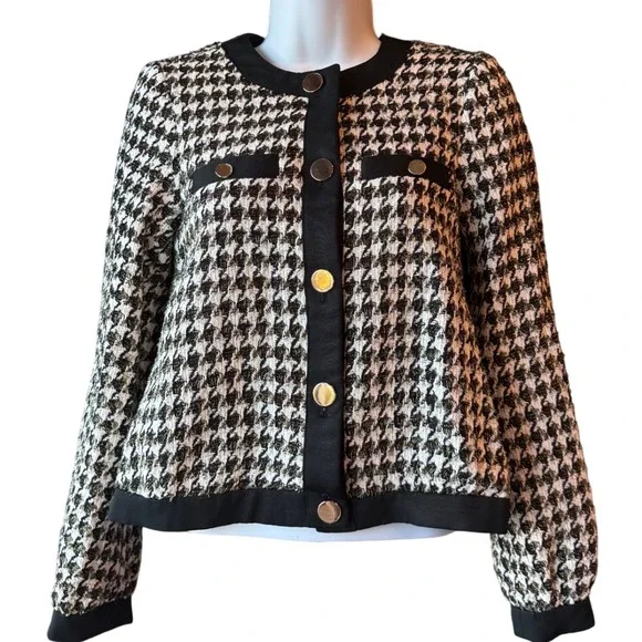Ann‎ Taylor Petite Houndstooth Tweed Jacket Black White Size XSmall New With Tag - Picture 2 of 8